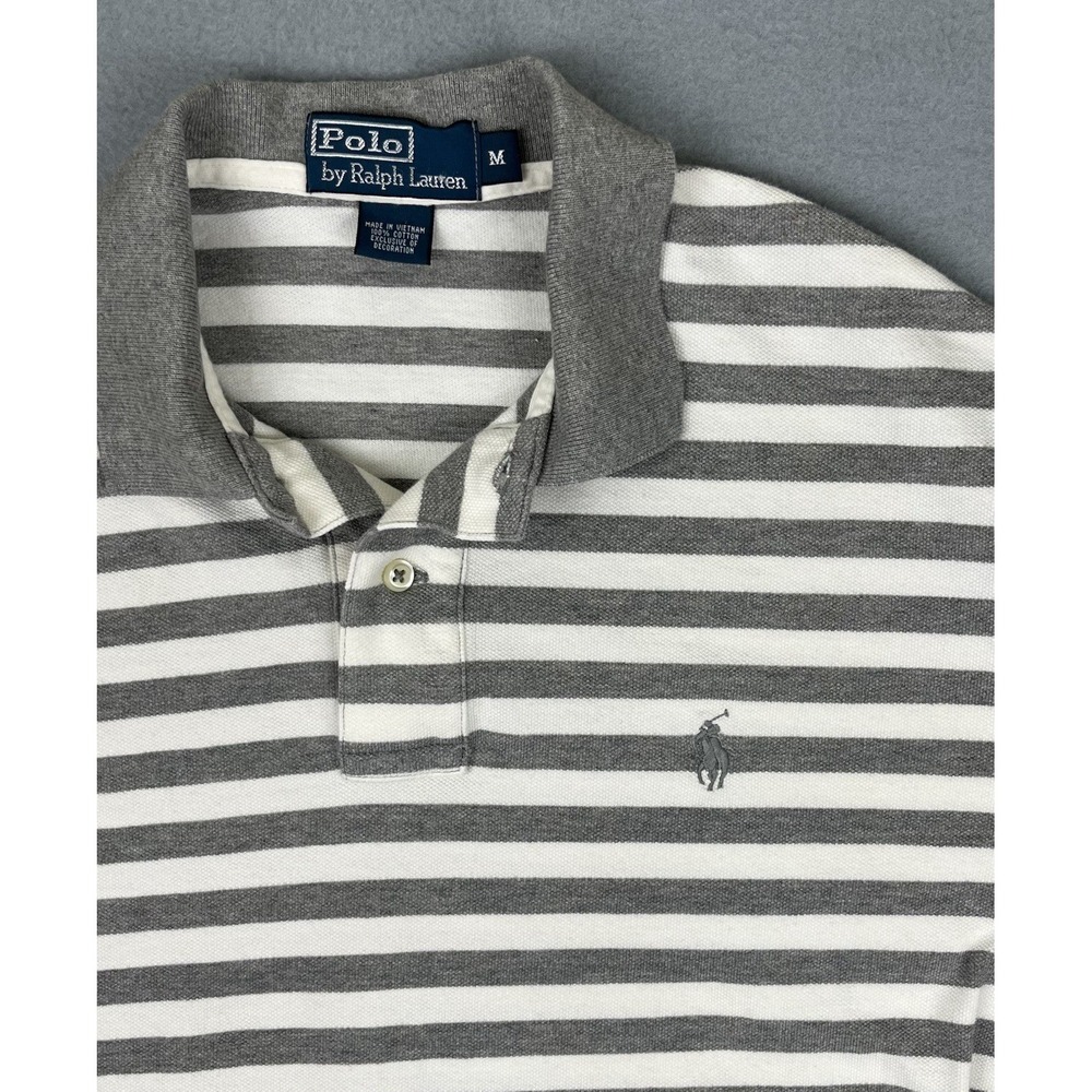 Polo Ralph Lauren Men's Polo Shirt Medium Gray Striped‎ Mesh